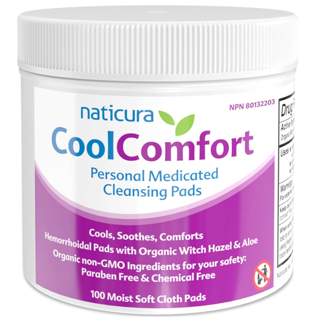 CoolComfort Asmeniniai Valymo Pads su organinių ragų lazdynas ir Aloe Vera - All-natūralus ir greitai veikia Washing Hemorrhoid deginimas, niežulys, skausmas ir patinimas - 100 Pads - Nėra parabenų