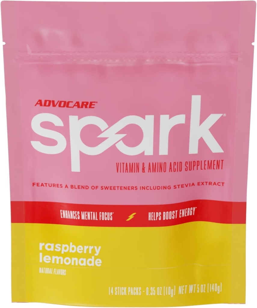 Advocare Spark Vitaminas & Amino rūgštis papildas - Sugar- Nemokamas Focus & Energijos Geriamasis Milteliai su vitaminais A, C, E & B & 12 - Aviečių Lemonade, 14 Pažymėkite Pakuotės