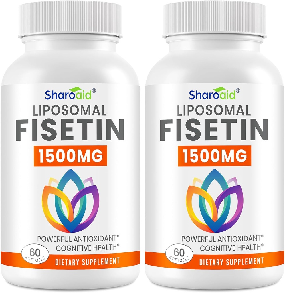 1500mg Fisetin papildai - Galinga absorbcija su liposominiu pristatymu, 98% Pure, polifenolio antioksidantas sveikam senėjimui, ne GMO - 2 buteliai, 120 minkštųjų miltelių suaugusiems