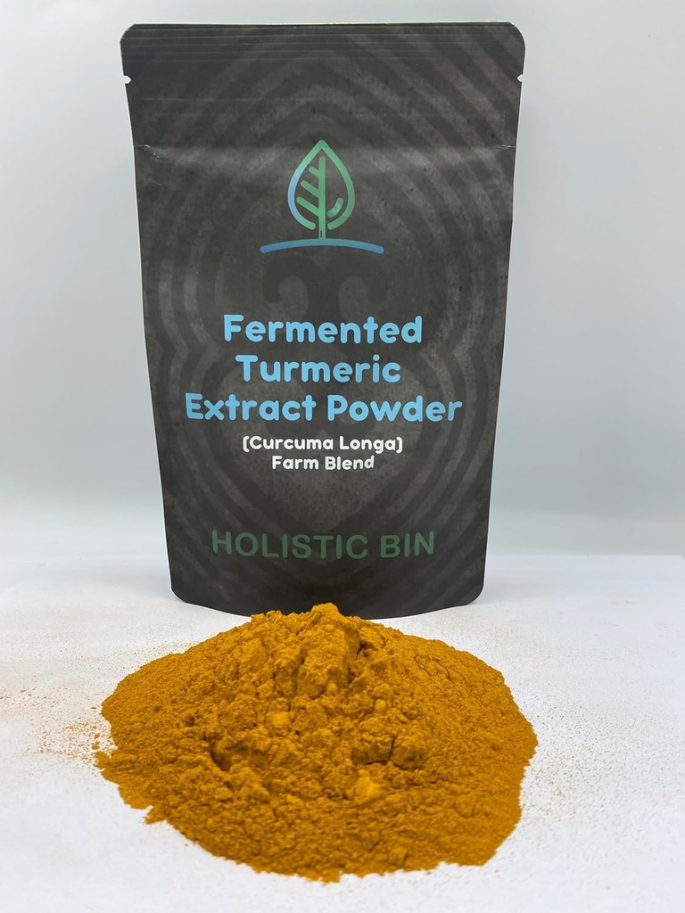 Holistic Bin Fermentuoti turmeriniai milteliai (balta aukso) Cucurma Longa Farm Blend Curcumin su imbieras - 56 Grams