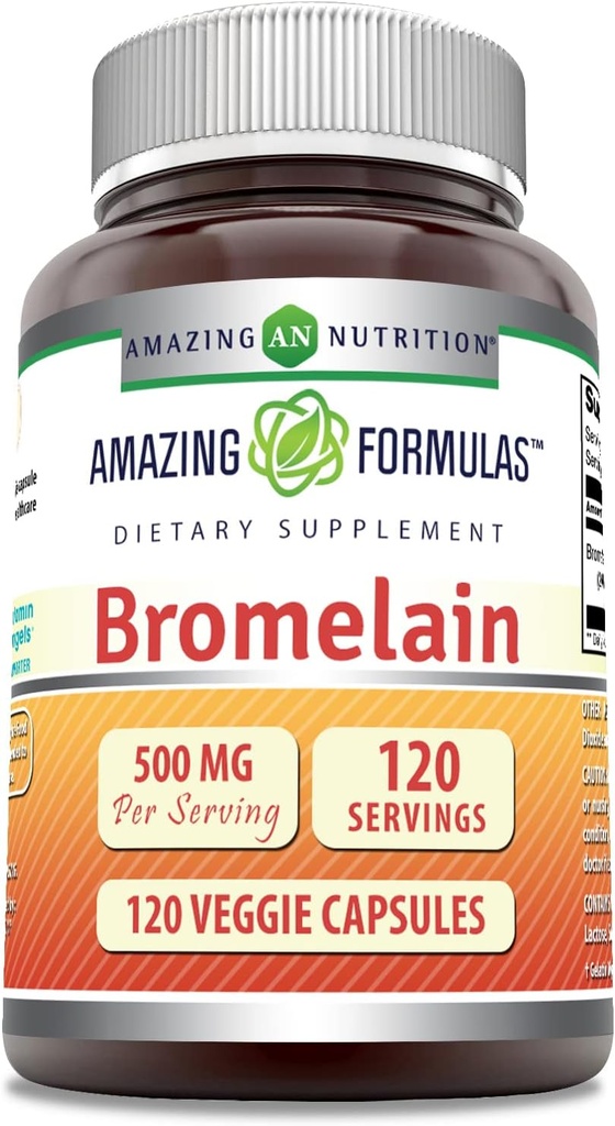 Nuostabios formulės Bromelaino priedas - 124; 500 Mg per serving - 124; Veggie kapsulės - 124; Non- GMO - 124; Gluten Free 124; Pagaminta JAV - 124; Idealiai tinka vegetarams (1 Pack 124; 120 Count)