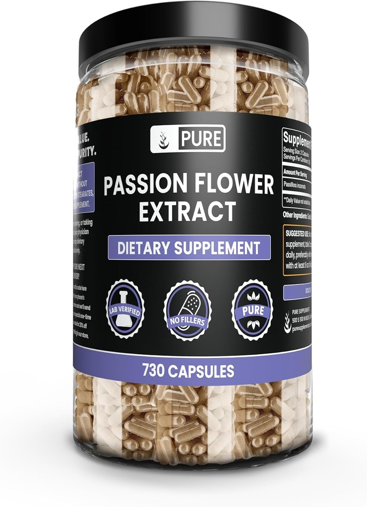PURE ORIGINAL INGREDIENTS Passion Flower Extract (730 kapsulės)