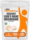 BulkSupples.com Organic Lions Mane Mushroom Powder - Lions Mane Powder, Grybų papildas - Vegan & Gluten Free, 1g per Serving, 500g (1,1 lbs) (Pakuotėje po 1)