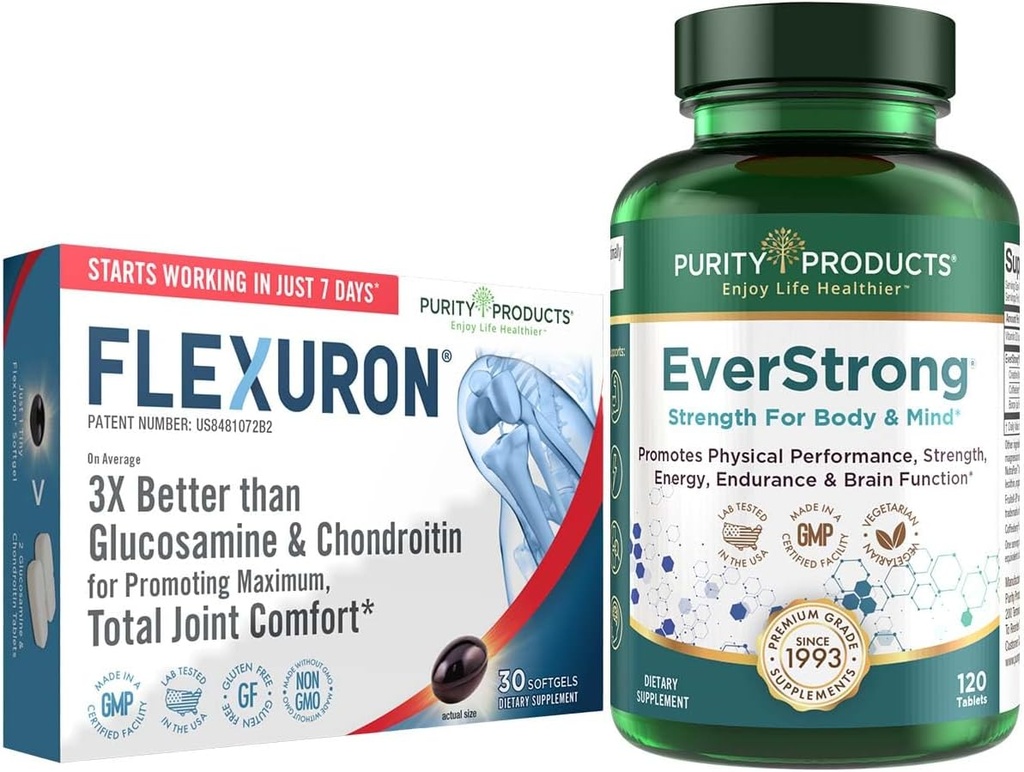 Grynumas Produktai Dundl - Flexuron Joint Formulės + EverStrong Tablets - Flexuron - Krilių aliejus, Hyaluronic Acid + Astaxanthin - Everstig- Raumenų Matrix Blend w / Kreatinas, Kavos vaisių ekstraktas + daugiau