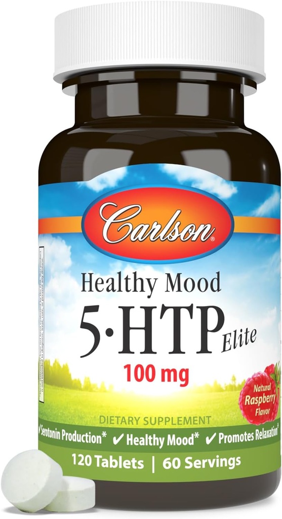 Carlson sveiki Mood 5- htp Elite 50mg Aviečių Chewables, 120 tablečių