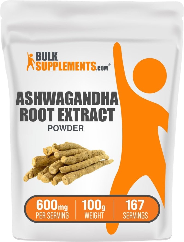 BulkSupplesscom Ashwagandha šaknų ekstrakto milteliai - Ashwagandha priedas, žolelių priedas - Vegan & Gluten Free, 600 mg per serving, 100g (3,5 oz) (1 rinkinys)