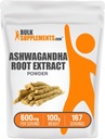 BulkSupplements.com Ashwagandha Root Extract Powder - Ashwagandha Supplement, Herbal Supplement - Vegan & Gluten Free, 600mg per Serving, 100g (3.5 oz) (Pack of 1)