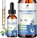 Magnesium Glycinate Liquid Drops Complex Supplement with Taurate, Malate for Calm, Leg Cramps, Energy | Sugar-Free and Natural Vegan Magnesium, Blueberry Flavor