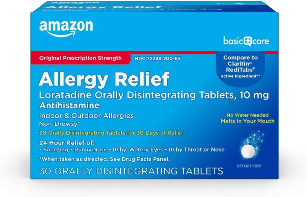 Bazinė priežiūra Loradine Orally Disintegration Tablets, 10 mg, Antihistamininis, Alergija Medicina, 24 Valandos Religija, 30 Skaičiavimas