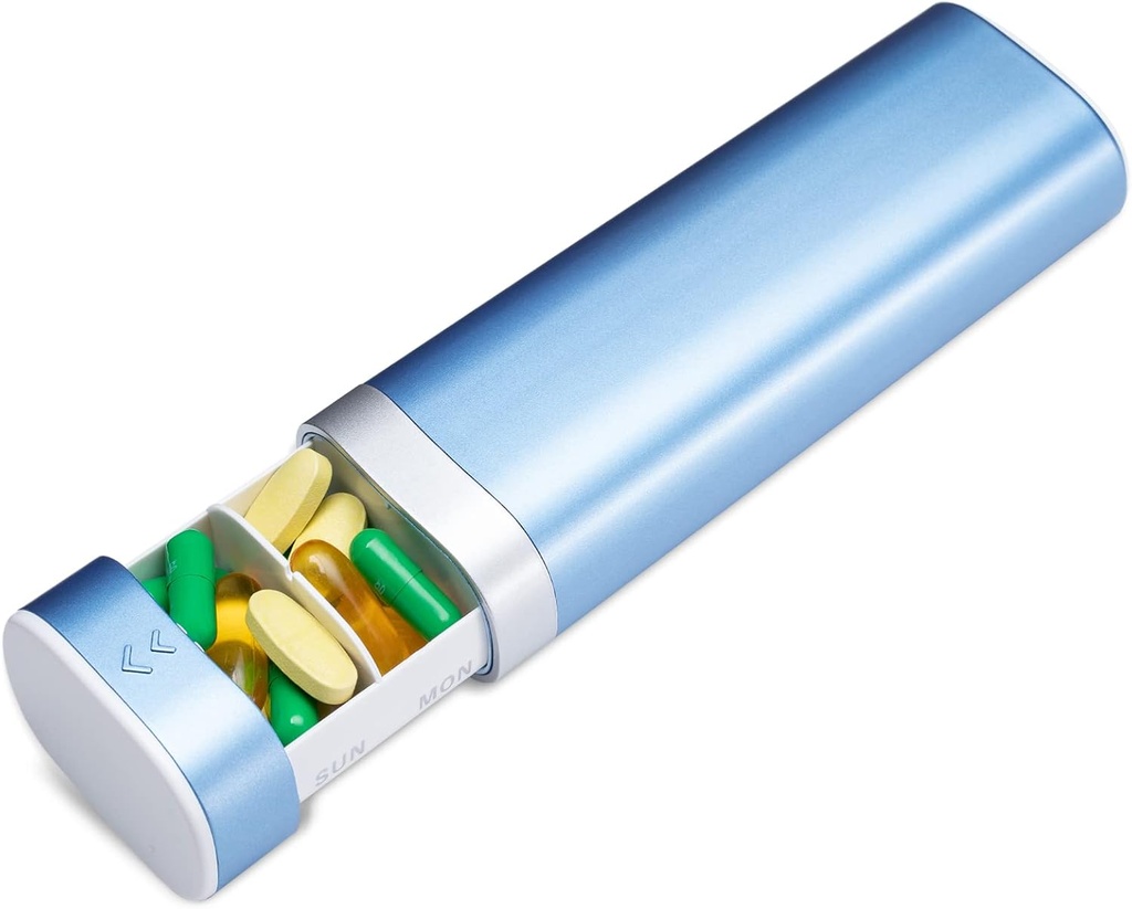 Betife Travel Pill Organizatorius Savaitės 7 Diena, Kompaktiškas Dienos Pill Box, Nešiojama medicinos byla, Mielas Pill Turėtojas Vitaminų papildai, Drawer- Formuoti Pills Organizatorius (mėlyna)