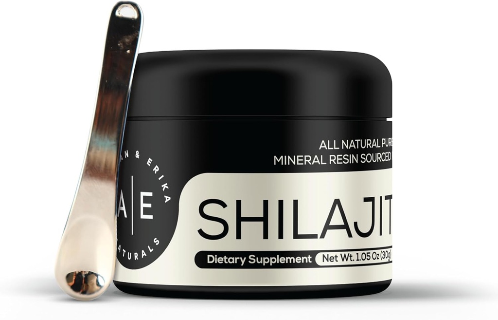 Altman & Erika A & E Naturals Shilajit Resin Premium Himalayan Organic Resin - 124; Fulvic Acid & 85 + Trace Minerals - 124; Pure A Class - 124; Men & Women - 124; 50 Servings - 124; w / Nerūdijančio plieno šaukštas