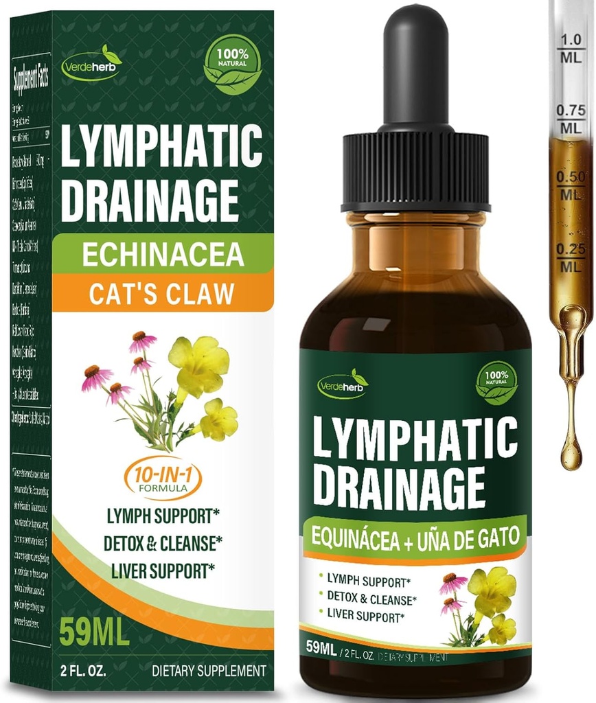 Cleavers Limfy Drenage Drops Enhance Lymph System Detox Cleanse, Echinacea, Milk Thistle, Cats Claw, Turmeric, Dandelion, Burdock Immune paramos papildas. 2oz