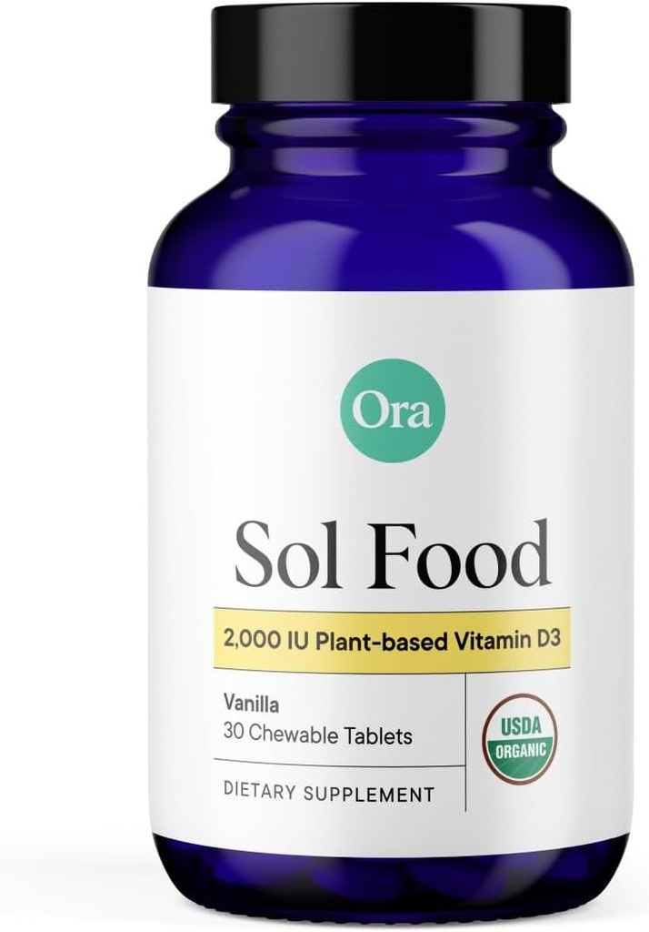 Ora Organic Vitaminas D3 2000IU - Vegan Vitaminas D Chewables iš "Lichen" kaulų sveikatai, imuninei paramai ir nuodai 124; Maksimali absorbcija - 1 mėnesį tiekimas, 30 Vegan Chewable Vanilla tablečių