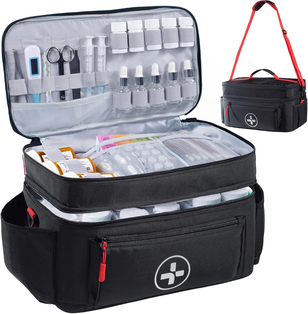 BAGSFY Travel Medicine Bag Organizatorius, Medicinos maišelis Tuštis, Pilių butelių organizatorius namuose, Didelis vaistų sandėliavimas, Kelionių kelionės atveju Pirmosios pagalbos krepšiai Tuštis, Avarinis rinkinys.