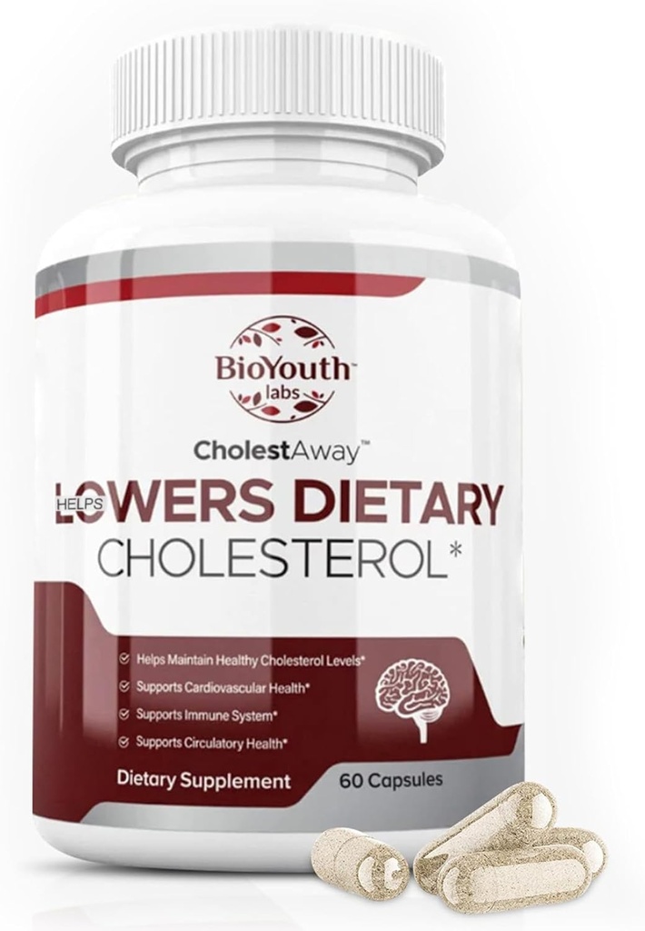 BioYouth Labs Natural Cholesterol Lowering Advison for Suaugusiesiems - Mitybinis česnakų mišinys, berberinas, Coca ekstraktas ir sojų lecitinas - 60 kapsulių