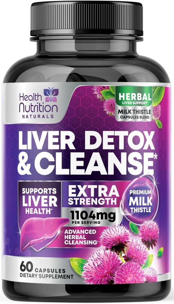 Švelnus kepenų Cleanse Detox & remonto formulė - Advanced kepenų paramos papildas su Silymarin Milk Thistle, Dandelion šaknis, Artichoke ekstraktas, Turmeric, Choline, & Beetroot - 60 Veggie Capsules