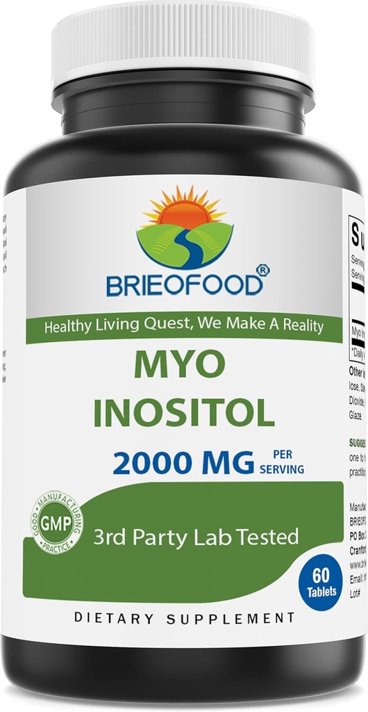 Brieofood Myo Inositol 2000 mg per Serving - 60 Tablets - 3rd Party Lab Tested