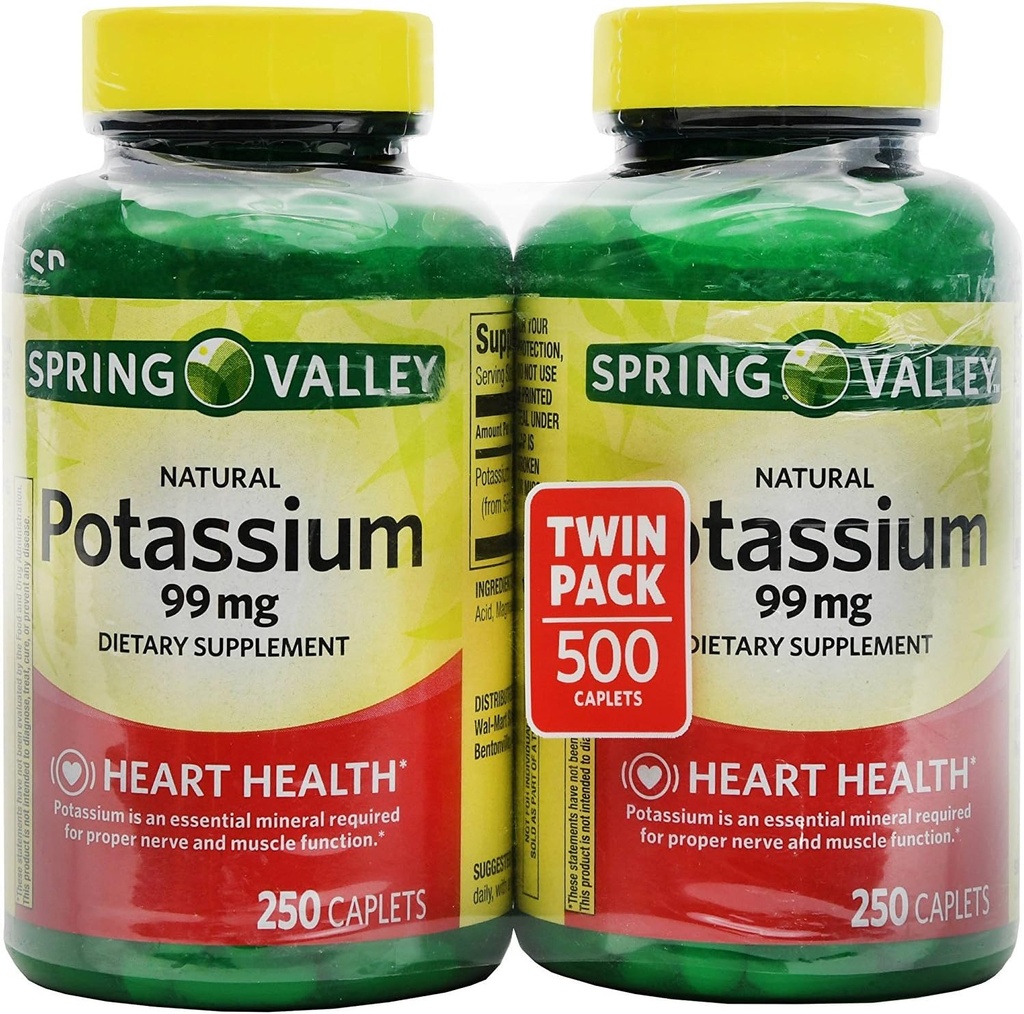 Spring Valley Potassium 99 mg from Potassium Gluconate 595 mg (250 Count, 2 Pack)