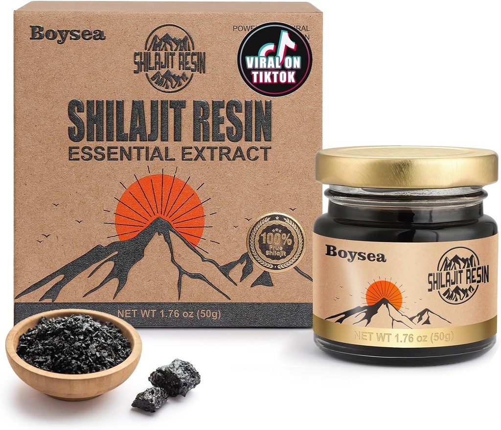 Boysea Shilajit Resin ® 124; 600 mg 80 + Servings ® 124; 85 + Trace Minerals & 75% + Fulvic Acid for Focus & Energy ® 124; Zero Sugar ® 124; Gold Sure Shilajit for Men & Women - 1.76 Oz