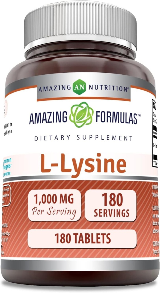 Nuostabi formulė L- Lysine 1000 Mg Amino rūgšties papildas - 124; Tablečių - 124; Non- GM0) 124; Nemokamas glitimas - 124; Pagaminta JAV (1 Pack ® 124; 180 Count)