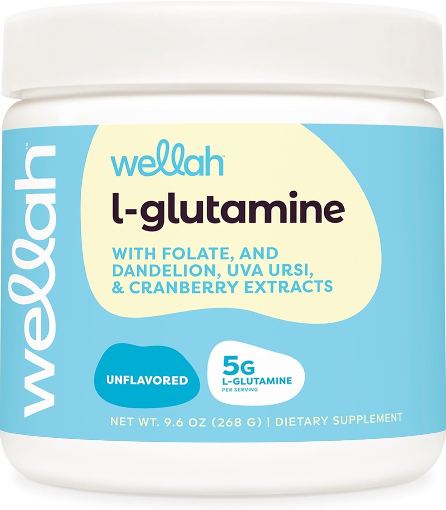 Wellah L-Glutamine Powder Unflavored (50 Servings) - 5g L-Glutamine Per Serving, Sweetened with Stevia