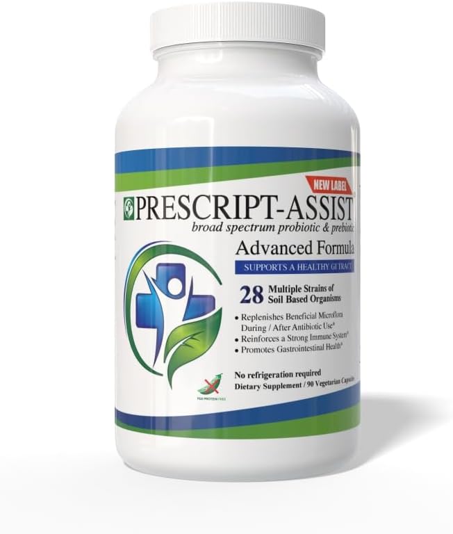 Prescript- Assist Prescipt- Assist Prebiotics & Probiotics for Digestive & Immune Health. 28 Trans Soil- Based Microflora - Vegan, Palaiko raumenų atsigavimą & gut Health, 90 Capsules