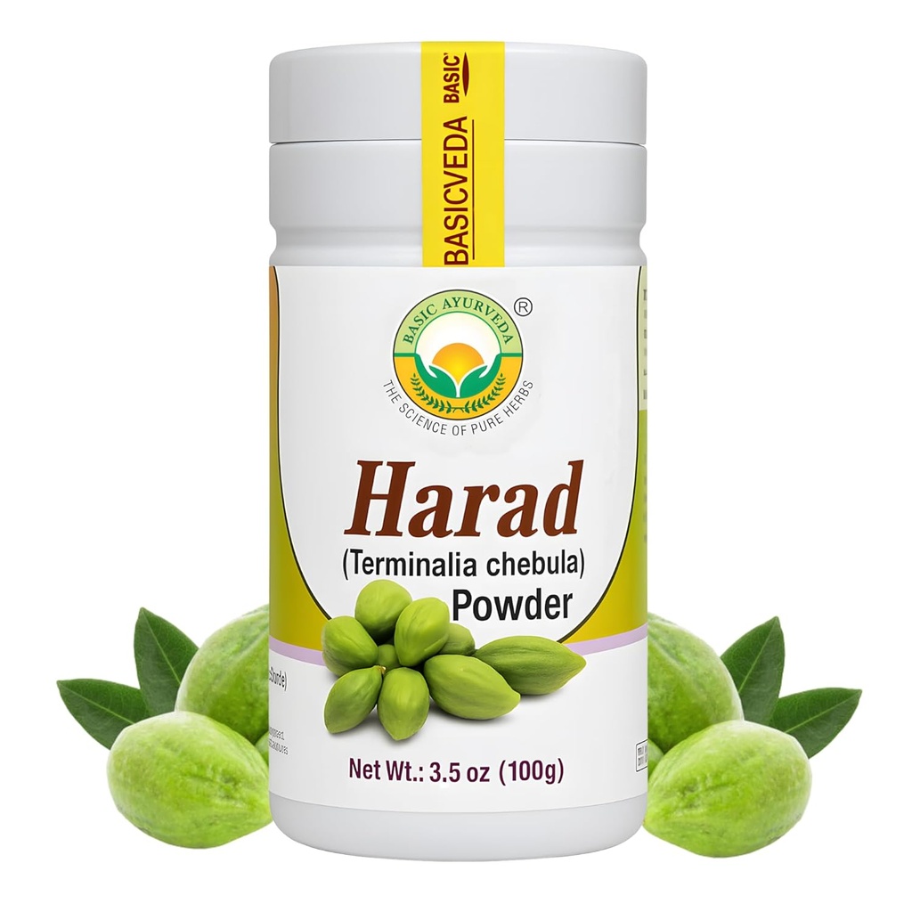BASIC AYURVEDA Haritaki milteliai Bendrijoje 124; 3,53 Oz (100g) Σ 124; organiniai Harad milteliai sveikam virškinimui