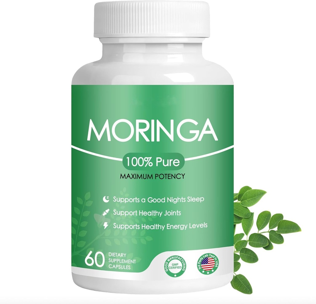 Organinės Moringa kapsulės - 800 mg Pure Moringa milteliai - Maistinė - Dense Superfood for Energy - Moringa kapsulės - 60 kapsulių