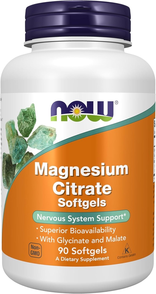 NOW Foods Supplements, Magnesium Citrate, With Glycinate & Malate, Nervous System Support*, 90 Softgels