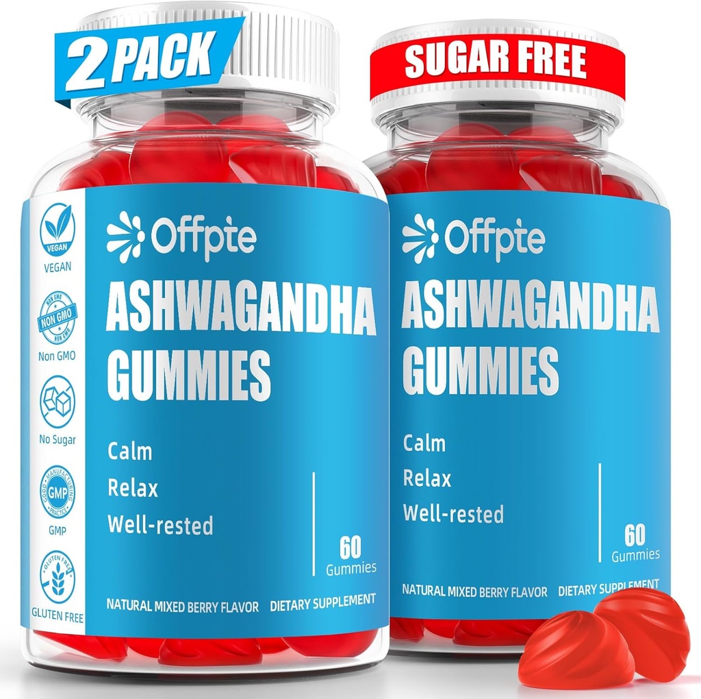 Ašwagandha Gummies Cukraus nemokamai moterims vyrams, High potency Ashwagandha šaknų ekstrakto papildai su L- Theanine GABA ramunėlių Turmerijos Vitaminas D3 B12 suaugusiesiems Stress Vegan (Mišri uodegėlė)