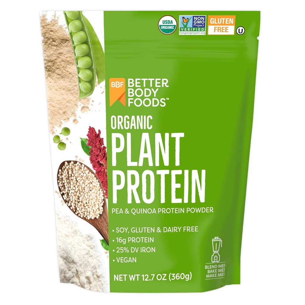BetterBody Maisto produktai Organiniai Augalų baltymų milteliai, 16g baltymų 24% DV, Vegan, Žemas neto karpų, Gluten Free, Pieno nemokamai, No Sugar Pridėta, Soja Free, Non- GMO, 12.7 Ounces