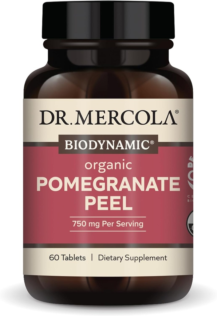 Dr. Mercola Biodic Organic Granate Peel, 30 Servings (60 tablečių), Palaiko Mitochondrijų sveikatą *, Ne GMO, Soy Free, Gluten Free, USDA Organic, Demeter Certified