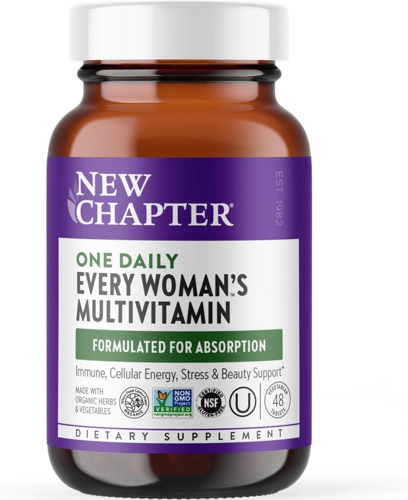 New Chapter Women's Multivitamin for Immune, Beauty + Energy Support with Fermented Nutrients - Every Woman's One Daily, Made with Organic Vegetables & Herbs, Non-GMO, Gluten Free, 48 Count