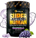 ALPHA LION Superhuman Extreme High Stime Preworking Powers, Beta Alanine, L- Taurine & 356mg Tri- Source Caffeine for Long Energy, Nitric Oxide & Citruline for Pump (21 serveriai, Vynuogių skonio)