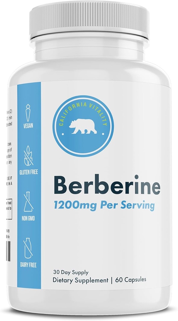 Berberine Addition 1200mg - 60 Vegan Capsules - Gluten Free, Non- GMO, Dairy Free - 30 dienų