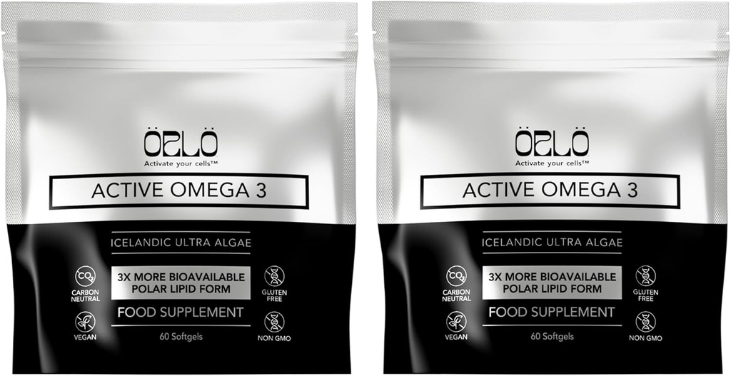 Orlo Omega 3 - Vegan Omega-3 priedas (EPA & DHA) - Ekstra stiprumo žuvų aliejus ir krilis Alternatyvus iš Algae aliejaus (120 Mini Burpless Softgels)
