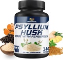 BMVINVOL Psyllium Husk Capsules Fiber priedas su Fenugreek, Turmeriec, imbieras, Black Pepper - Palaikymas Digestive System, Žarnų sveikata - 240 Skaičiavimas 4 mėnesių tiekimo