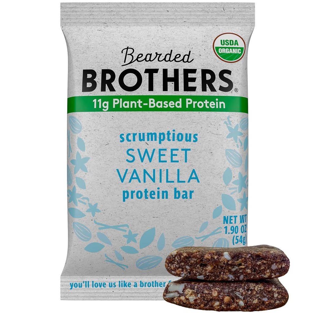 Burundinių Brothers Organic Proteinų Barai, Vanilla (10 pakuotė) - 11g Augalų baltymų Gluten Free Vegan, Non GMO sveiki užkandžiai suaugusiems Geras šaltinis pluošto