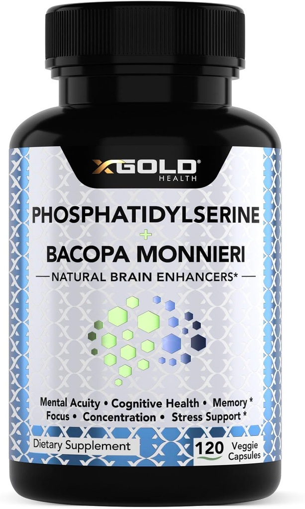 PhosphatidylSerine & Bacopa Monnieri 800 mg 2 in 1 Supplement - Natural Brain Enhancer/Nootropic for Enhanced Focus and Concentration, Memory Support, & Cognitive Function - 120 Vegetarian Capsules