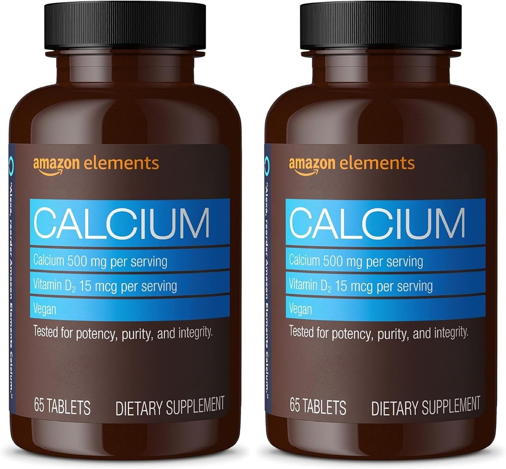 "Amazon" elementai Calcium Plus Vitaminas D2, 65 tabletės (2 mėnesių tiekimo) (Pakuotė gegužės Vary) (Pakuotėje 2)
