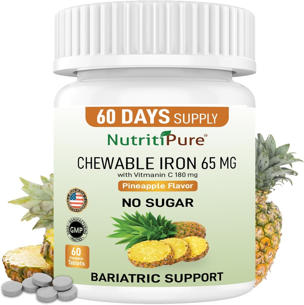 Kramtomoji geležis Karbonilas 65 mg su vitaminu C 180 mg (moterims / vyrams) - Pineapple Schior 60 Count tabletė (1)