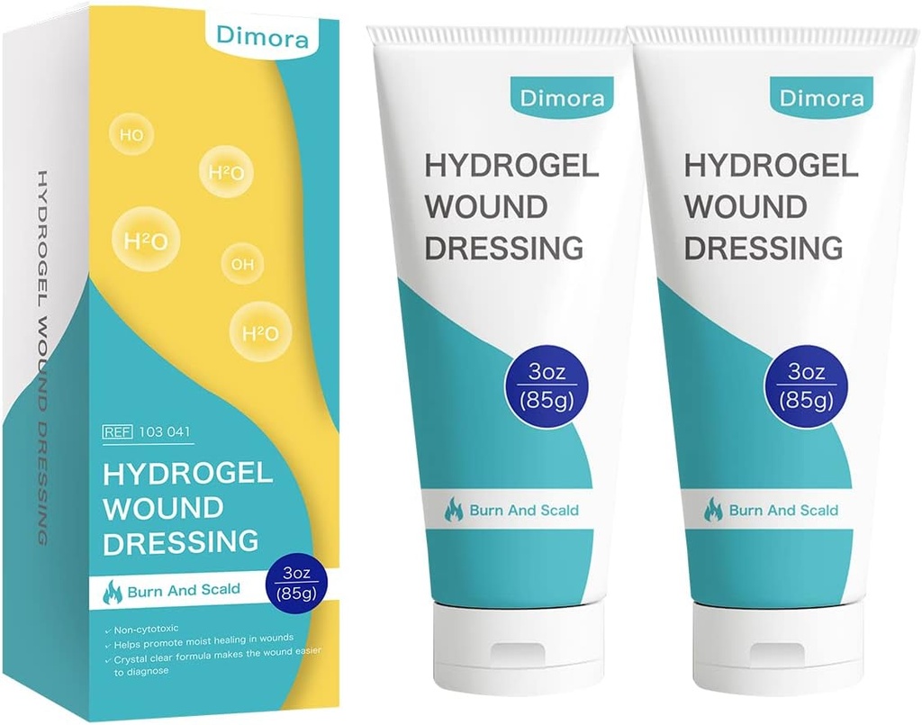 Dimora 2 paketai 6oz Hydrogel Pirmoji pagalba Tepalas, Burn Injory raminamasis gelis, Odos remonto kremas skubiam deginimui, pooperaciniai Incisions, mėlynės, Debridement Žaizdos priežiūra