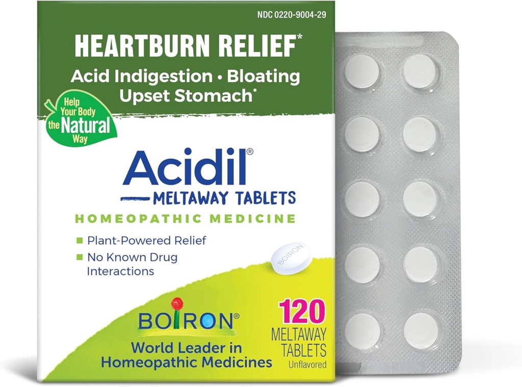 Boiron Acidil Tablets for Relief of Acid Reflux, Heartburn, Indigestion, and Upset Stomach - 120 Count