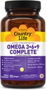 Country Life Omega 3-6-9 pilnas priedas - 1,534 mg Omega riebalų rūgštys - Palaiko širdies ir kraujagyslių, smegenų, odos ir imuninės sveikatos - Sertifikuotas Gluten Free, Non-GMO - 90 Softgels