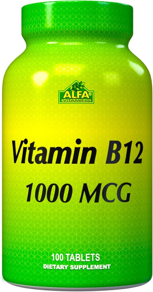 ALFA VITAMINS Vitaminas B12 1000 Mcg 100 tablečių. Imuninės sistemos sutrikimai. Nervai ir smegenų sveikata. Metabolizmas