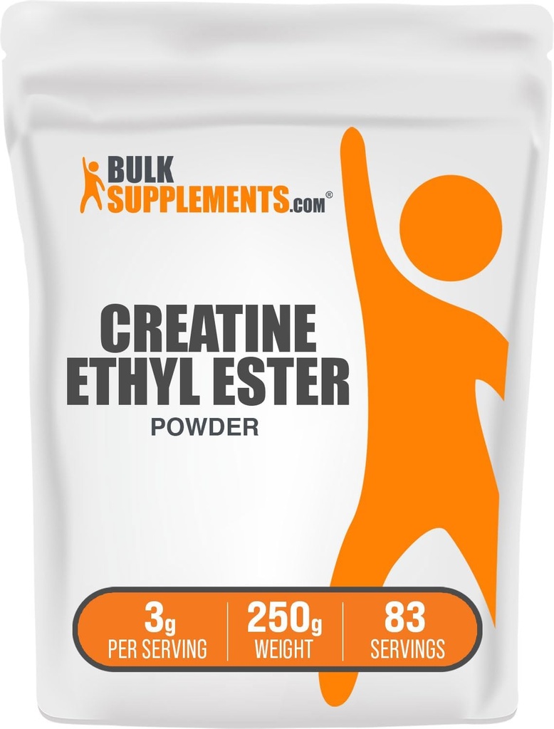 Bulksupplementcom Creatine Ethyl Ester HCl Milteliai - Kreatino papildas, Kreatino Ethyl Ester milteliai - Neflavored & Gluten Free, 3g per Serving, 250g (8,8 oz) (pakuotė 1)