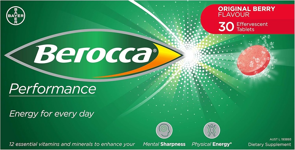 Berocca Performance 30 Šnypščiosios lentelės - Original Berry Flavor International Version Coffeine Free