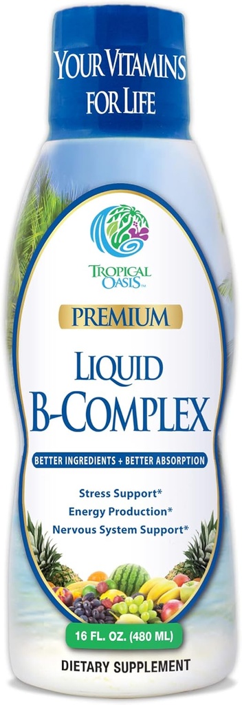 Premium Liquid B Complex Vitamin- Fast Absorbing Liquid B- Complex Addition w / all 8 B- vitaminai, PLUS energingas žolių mišinys w / Ginseng, Ginkgo, ir Eleuthero Root - Vegan, NON- GMO - 16oz, 32 Serv