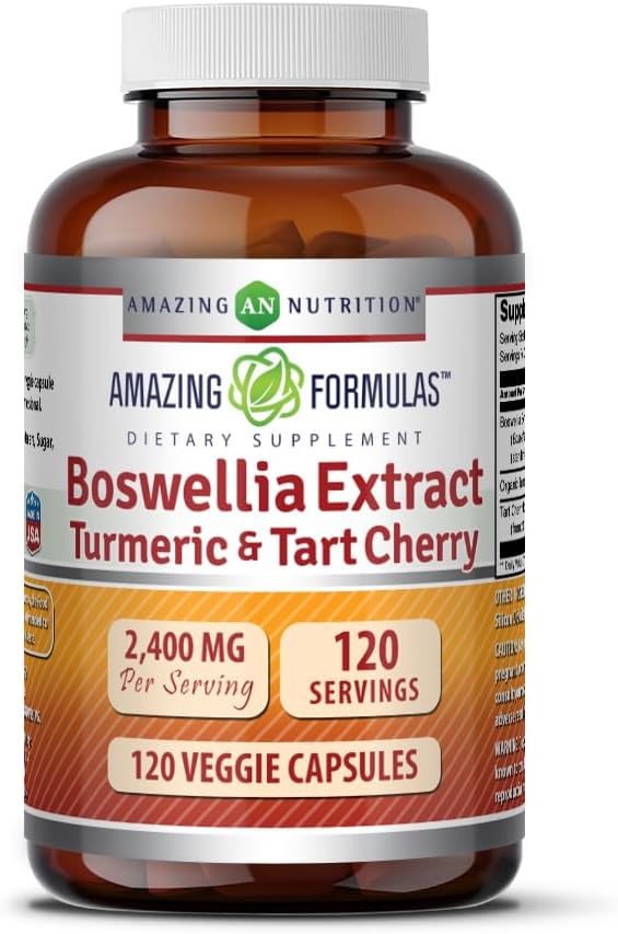 Nuostabios formulės Boswellia ekstraktas Turmeric ir Tart Cherry 2400mg Veggie Capsules (124; Non-GMO) 124; Gluten Free (124; Pagaminta Jungtinėse Amerikos Valstijose) 124; Idealiai tinka vegetarams (120)