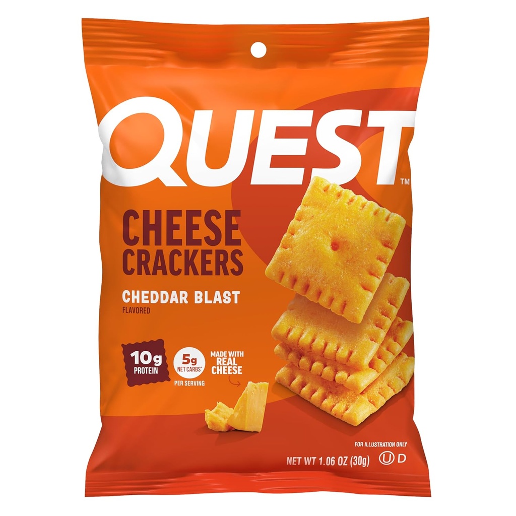 Quest Nutrition Cheese Crackers, Cheddar Blast, 10g proteinas, 5g Net Carbs, 1g Cukrus, Pagaminta su Real Cheese, 12 Pakuotės (1.06 oz maišai)